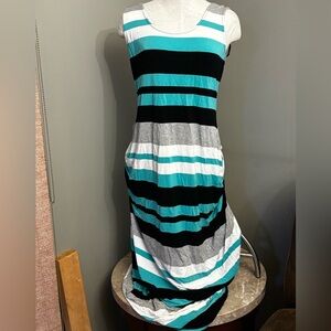Merona Striped full length Maxi Dress - Black, White, Gray, and Blue